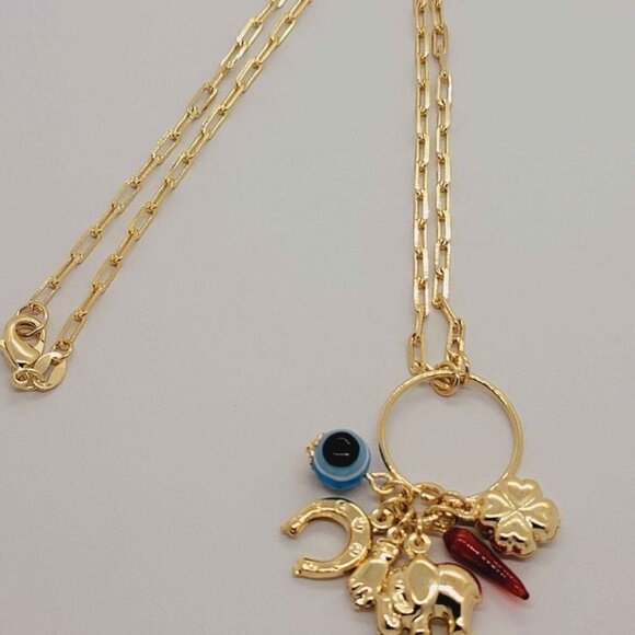 Brand New Brazilian 18k Gold Filled Evil Eye With Multi Charms Necklace - Picture 3 of 5